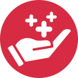 Icono de la palma de la mano con iconos de "más"